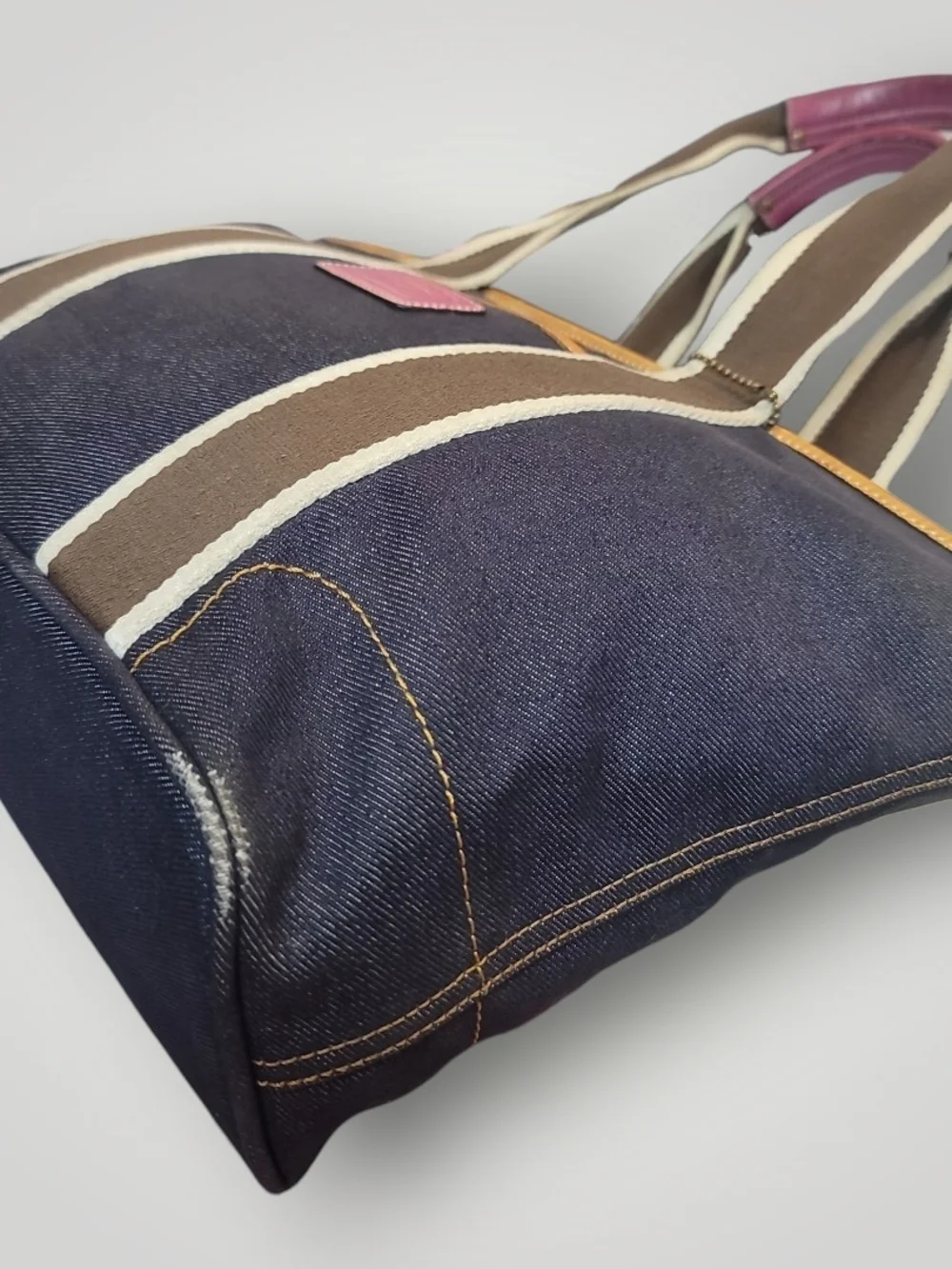 COACH Hampton Denim Blue Pink Leather Tote Bag 2004 Great Condition